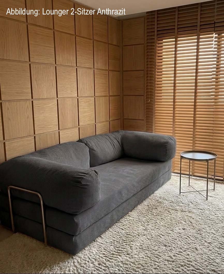 Couch LOUNGER mit Gästebett in Anthrazit mit Cordbezug