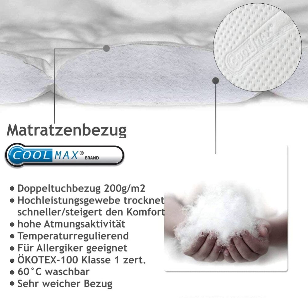 Spezial Hochbettmatratze COOLMAX PLUS 90/120x200cm, Höhe 12cm, Kaltschaum, Schadstoffgeprüft