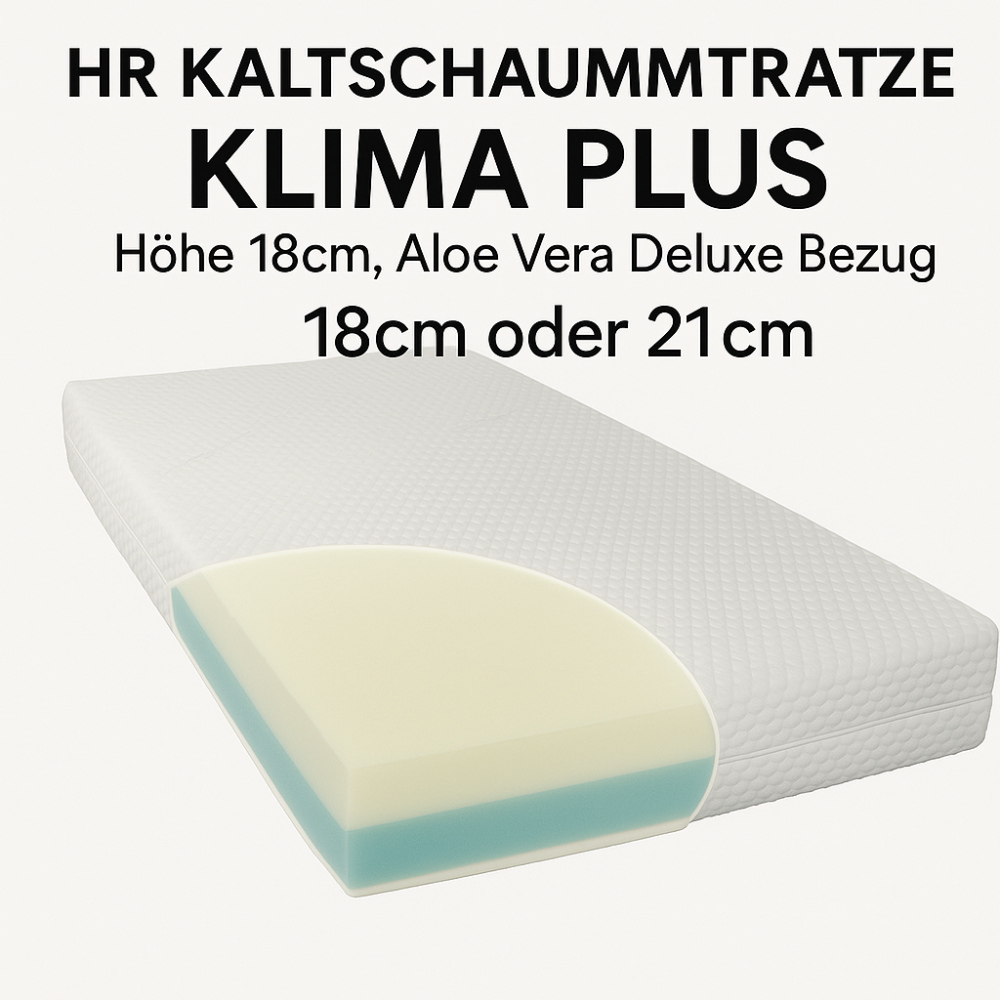 Viscoelastische Matratze ALSTERDÜNE® KLIMA PLUS, Höhe 19cm, 9-Zonen, div. Größen, RG50/TC50, Bezug ALOE VERA