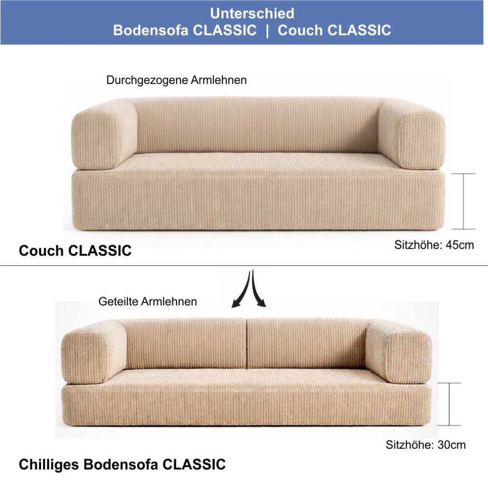 Chilliges Bodensofa  mit Schlaffunktion, Cordstoff, viele Größen + Farben
