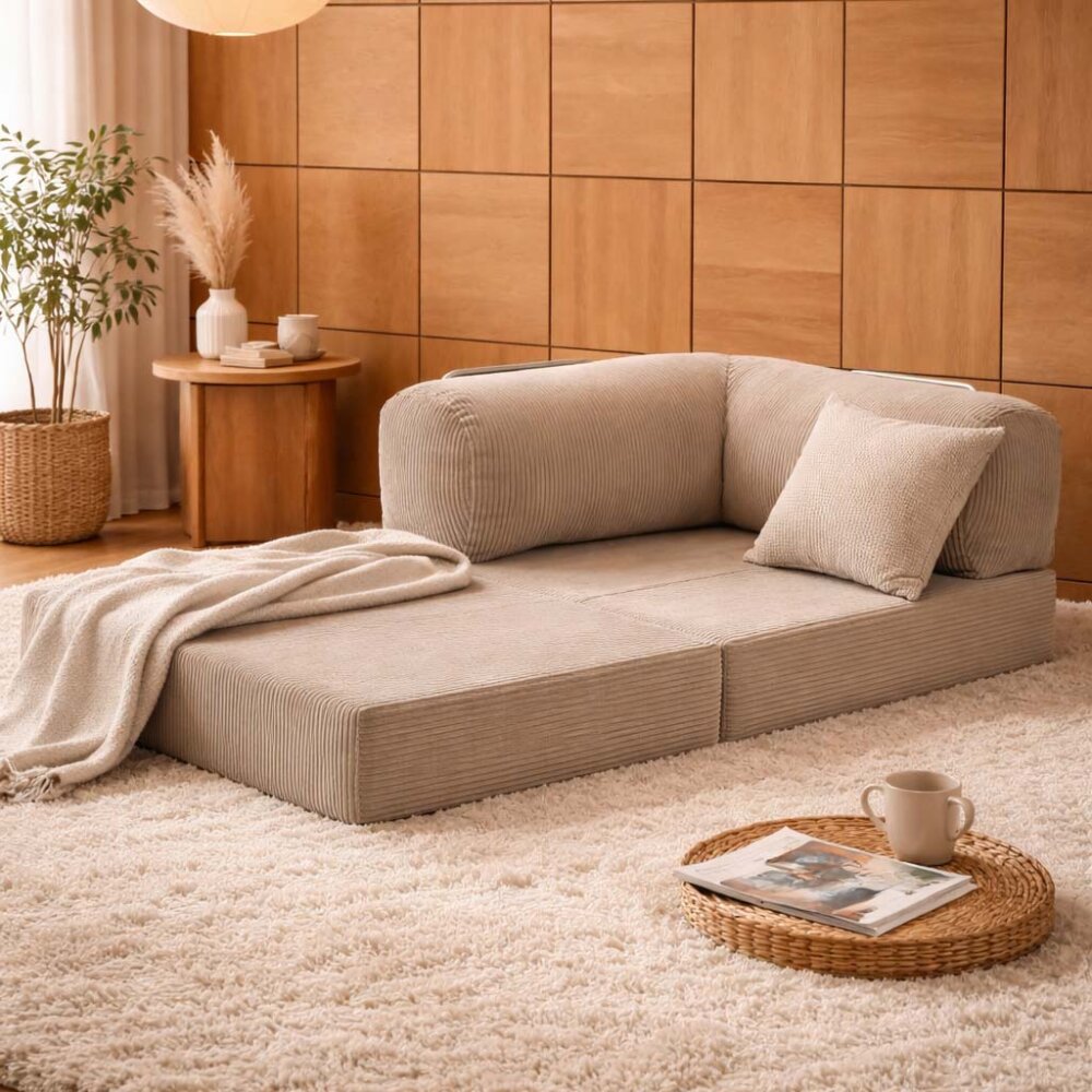 Modularer Ecksessel LOUNGER li/re, mit Schlaffunktion, 100x100cm, Cordstoff