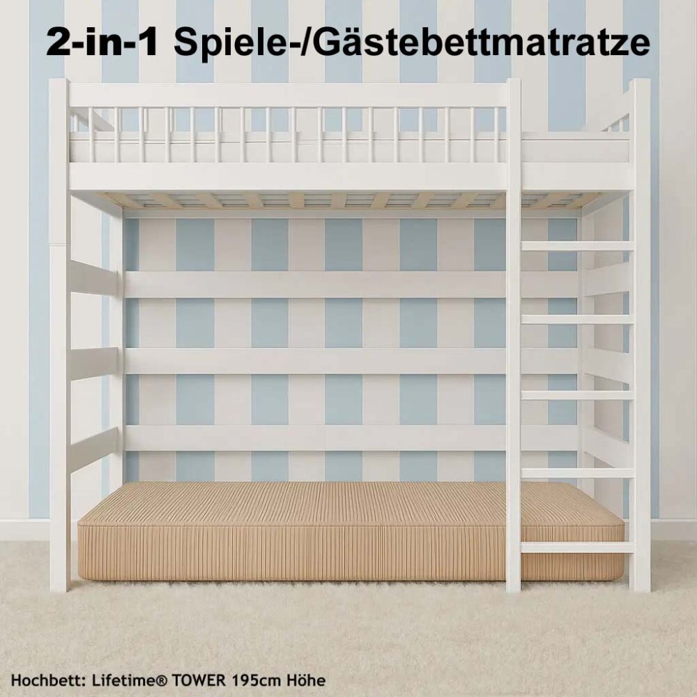 2-in-1 Spielmatratze/Gästebett, Kaltschaum, 12cm hoch, weicher Cordstoff