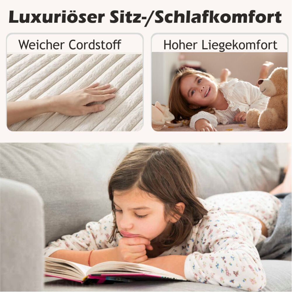 2-in-1 Spielmatratze/Gästebett, Kaltschaum, 12cm hoch, weicher Cordstoff