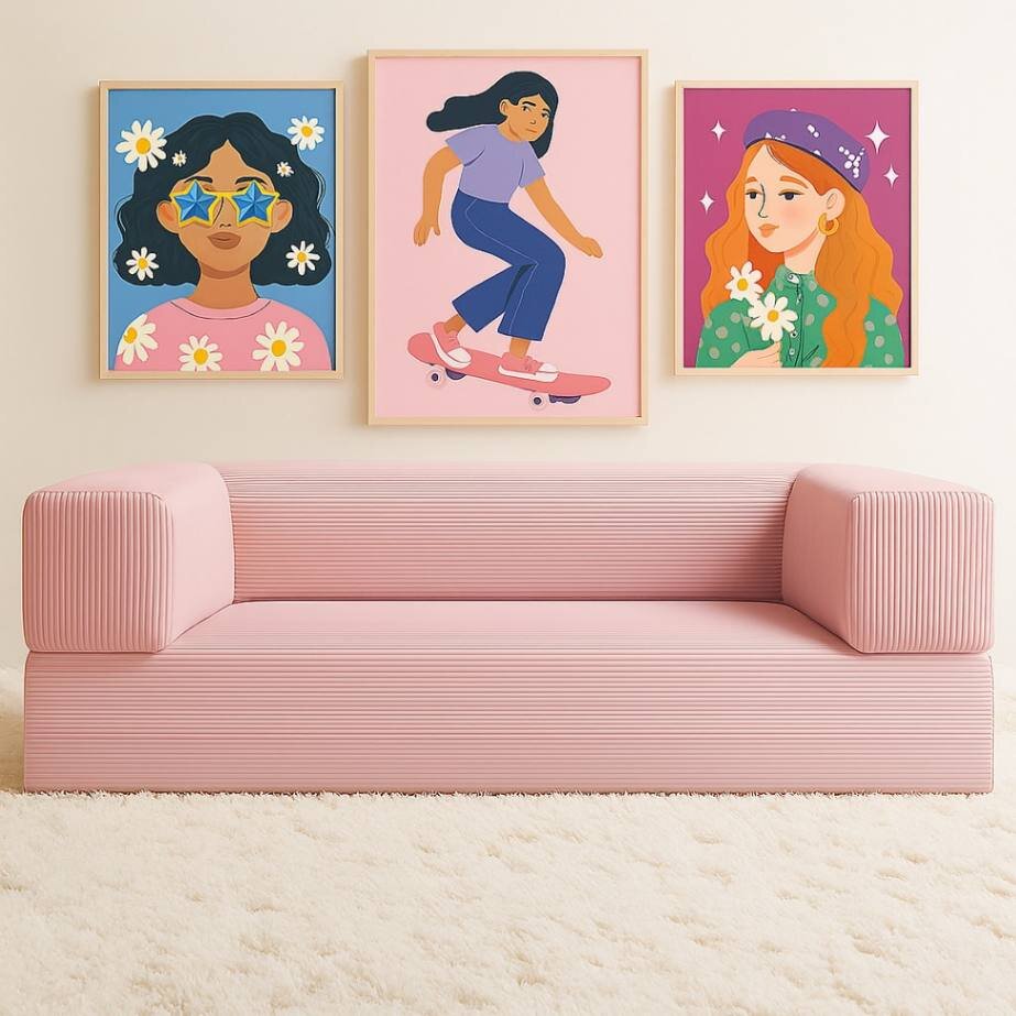 Cooles Bodensofa mit Gästebett, Cordstoff, Kaltschaum-Qualität