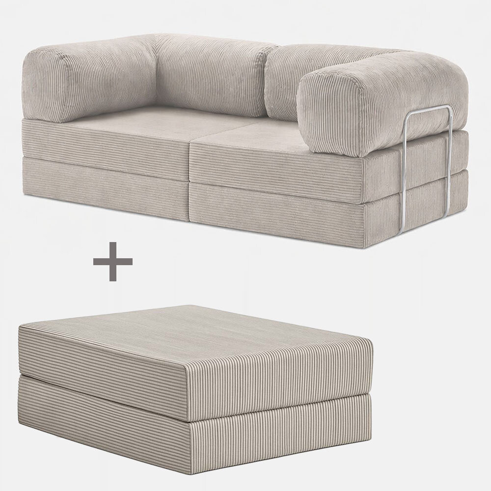 Kompaktes Ecksofa LOUNGER li/re, 200x200cm, mit Schlaffunktion, Cordstoff