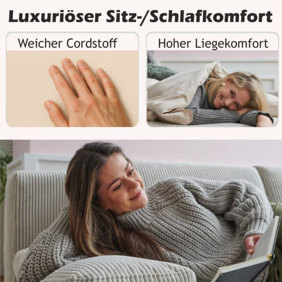 Multifunktionales Ecksofa, viele Größen, mit Kaltschaum-Gästebett, Cordstoff