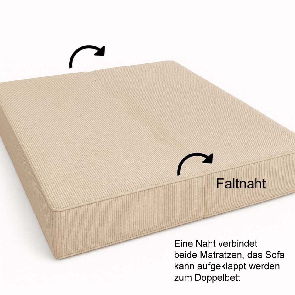 Sofa Alsterdüne CLASSIC mit Gästbettfunktion, viele Farben, Cord-Stoff