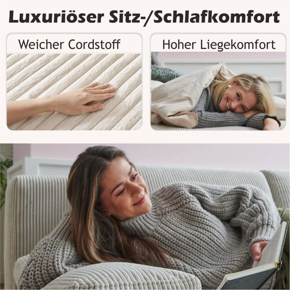 Ecksessel mit Schlaffunktion, 100x100cm, Cordstoff, alle...