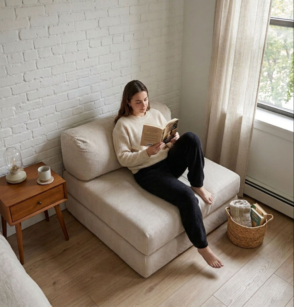 Schlafsessel Lounger, 100x100cm, Cordstoff, Kaltschaum