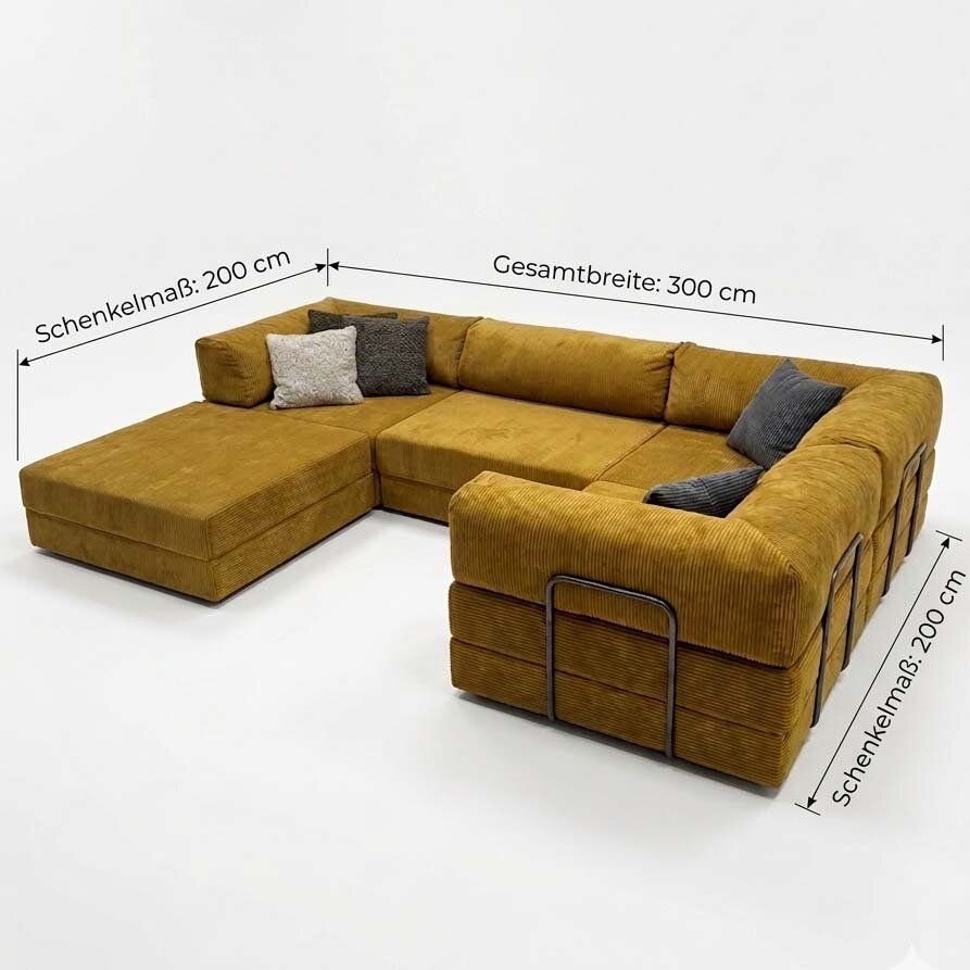 Sofalandschaft LOUNGER li/re, 300x200x200cm, mit Schlaffunktion, Cordstoff