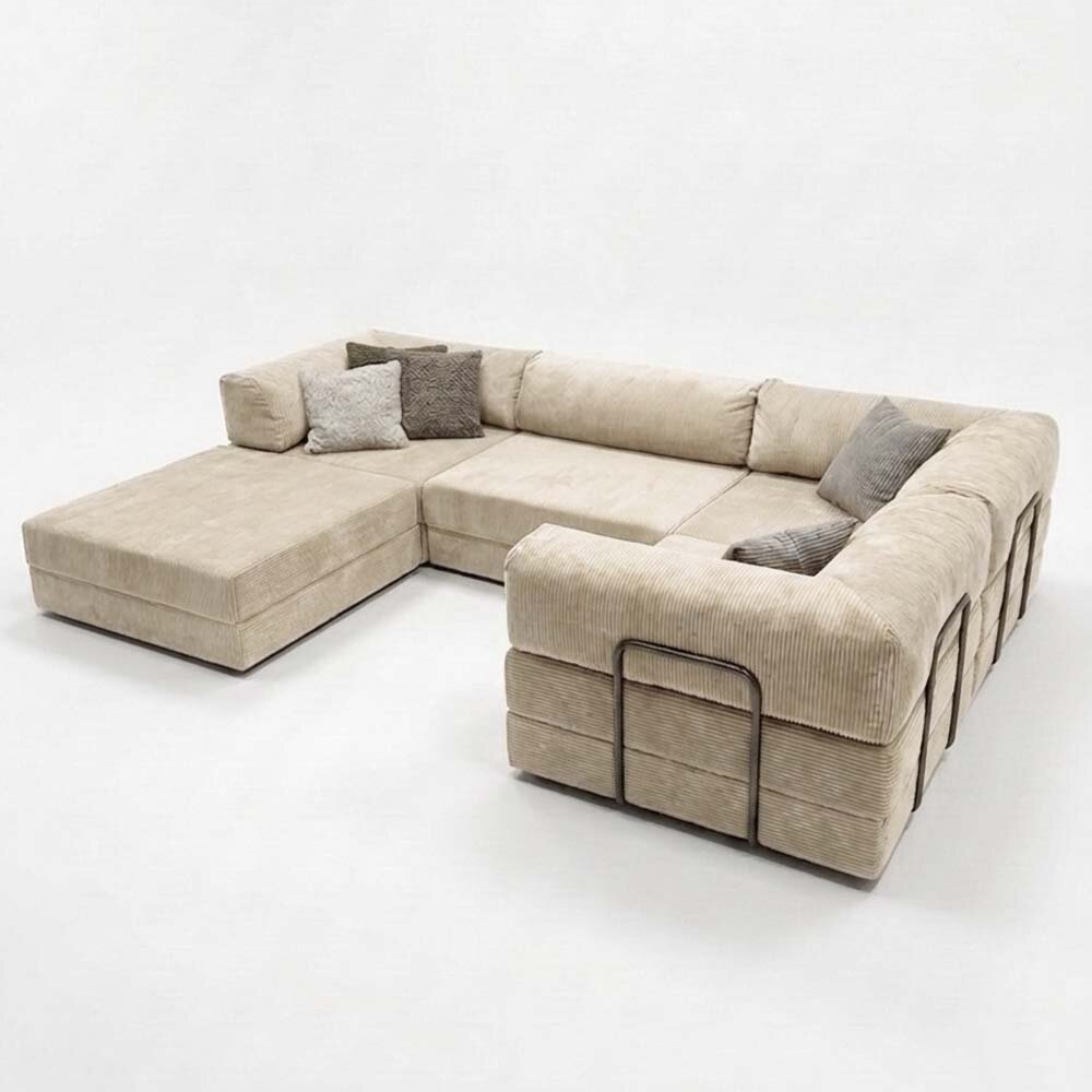 Sofalandschaft LOUNGER li/re, 300x200x200cm, mit Schlaffunktion, Cordstoff