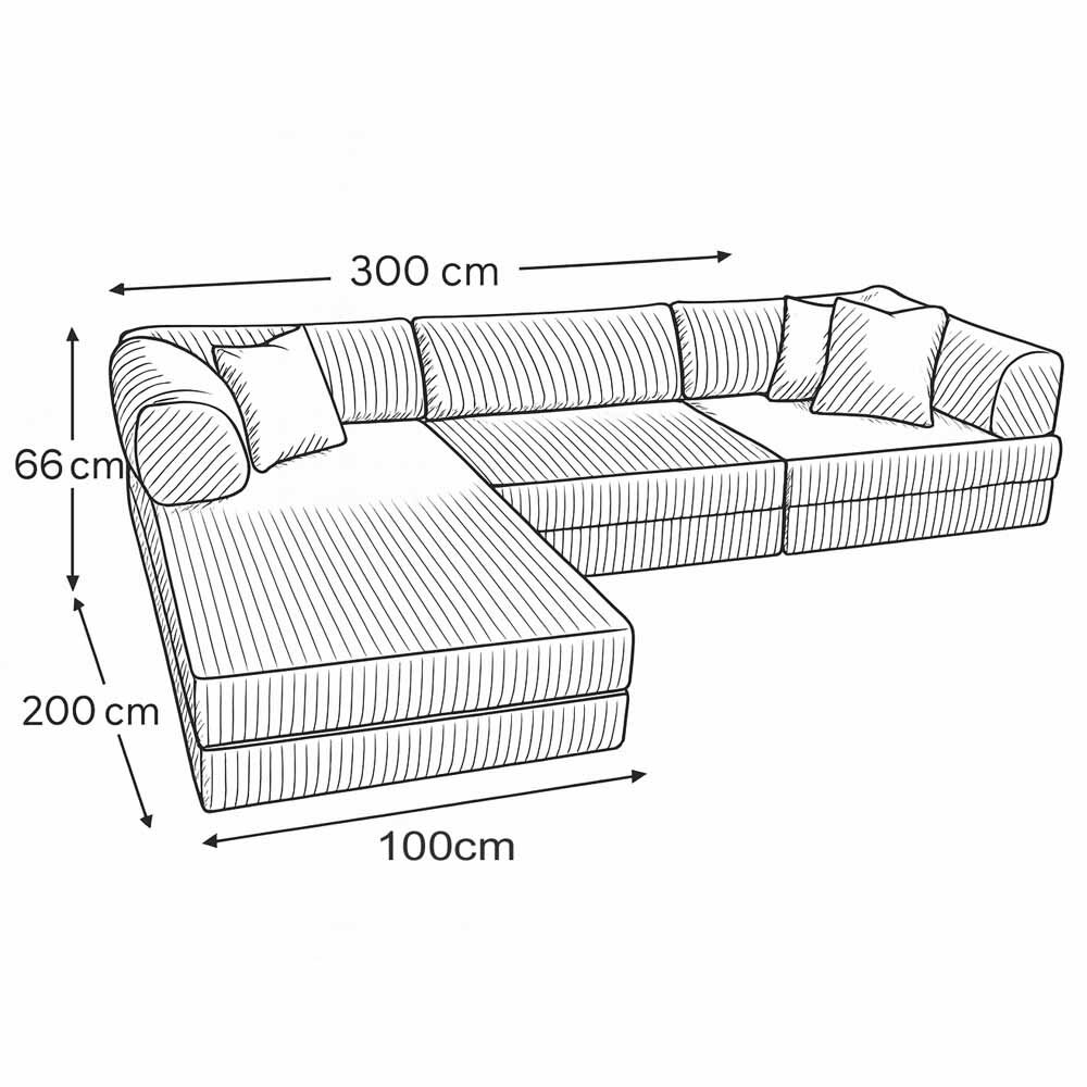 3-Sitzer LOUNGER mit Ottomane, 300x200cm, mit Schlaffunktion, Cordstoff