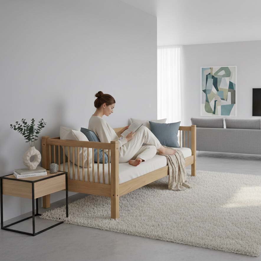 Sofabett Tagesbett 90x200cm, 100% massive Eiche