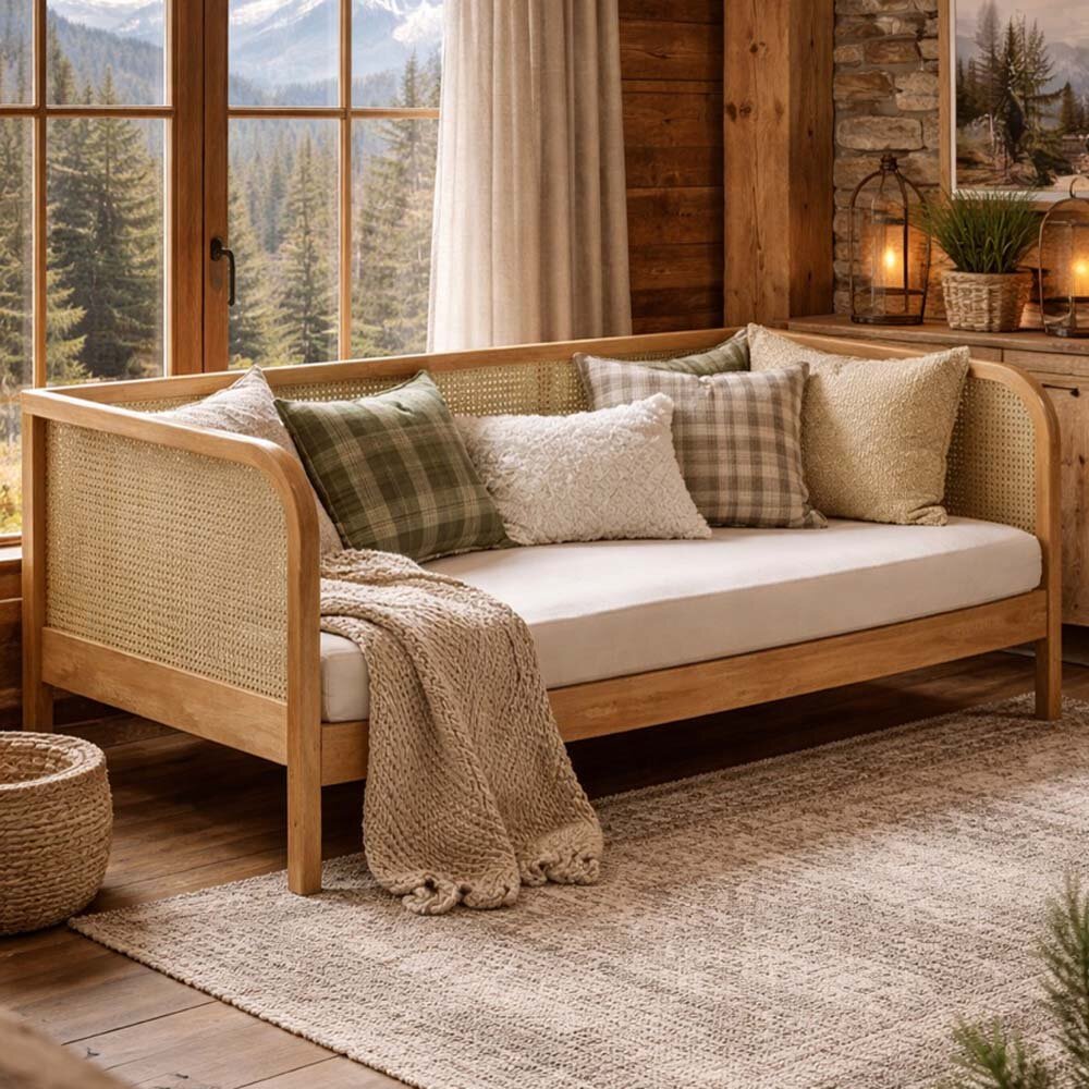 Rattan Sofabett 90x200cm, Eiche/Rattan