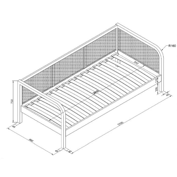Rattan Sofabett 90x200cm, Eiche/Rattan
